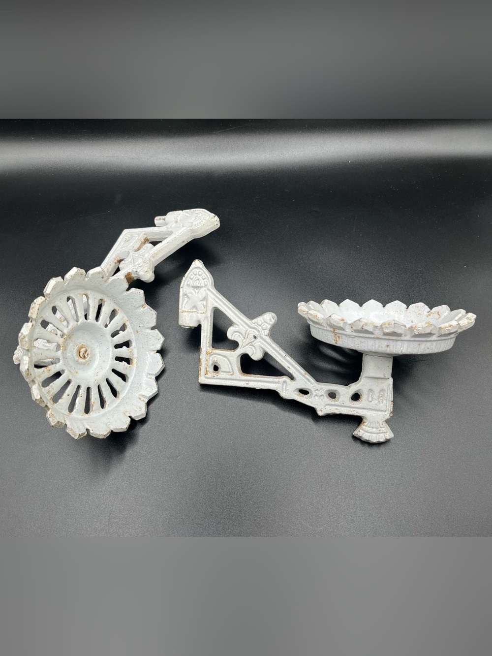 VTG Gothic Cast Iron Wall Mount Oil Lamp Brackets White Architectural Salvage